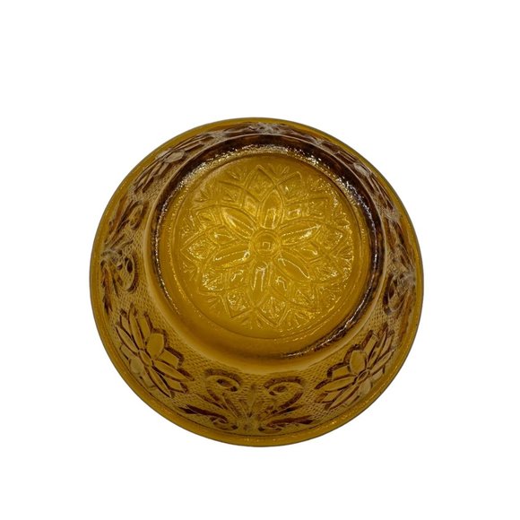 Indiana Glass Tiara Glass Serving Bowl Daisy Pattern Vintage Amber Brown Flower - Picture 3 of 11